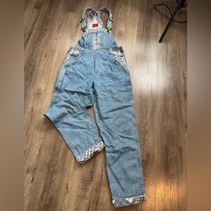 Blue Denim Overalls with Plaid Accents